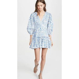 Alexis White Dress with Sky Blue Botanical Print Mini